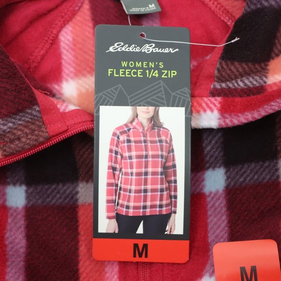 NWT Eddie Bauer Womens Medium Plaid Fleece 1/4 Zip Pullover - Picture 5 of 5